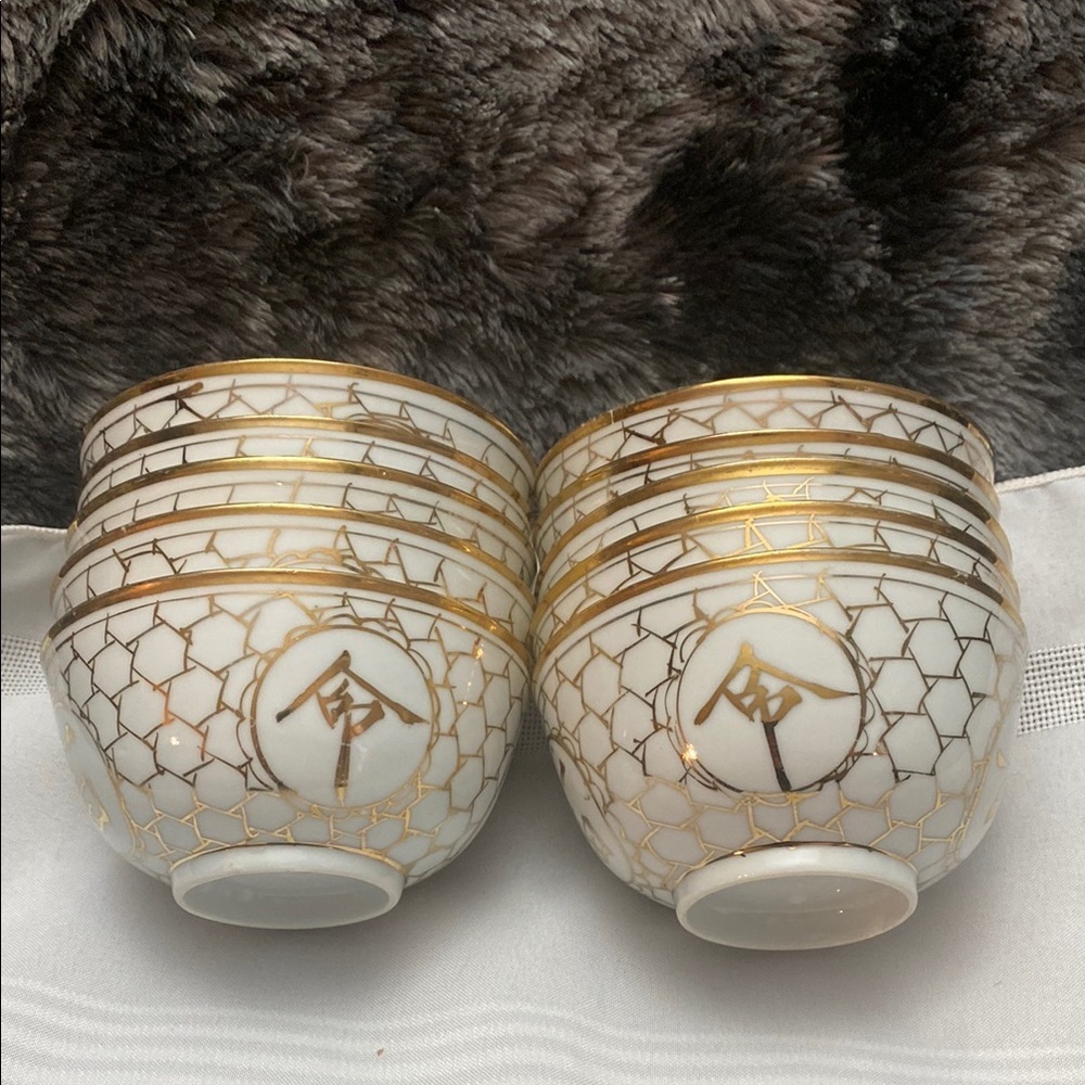 Vintage Elegant Gold and White Porcelain Bowls set of 10